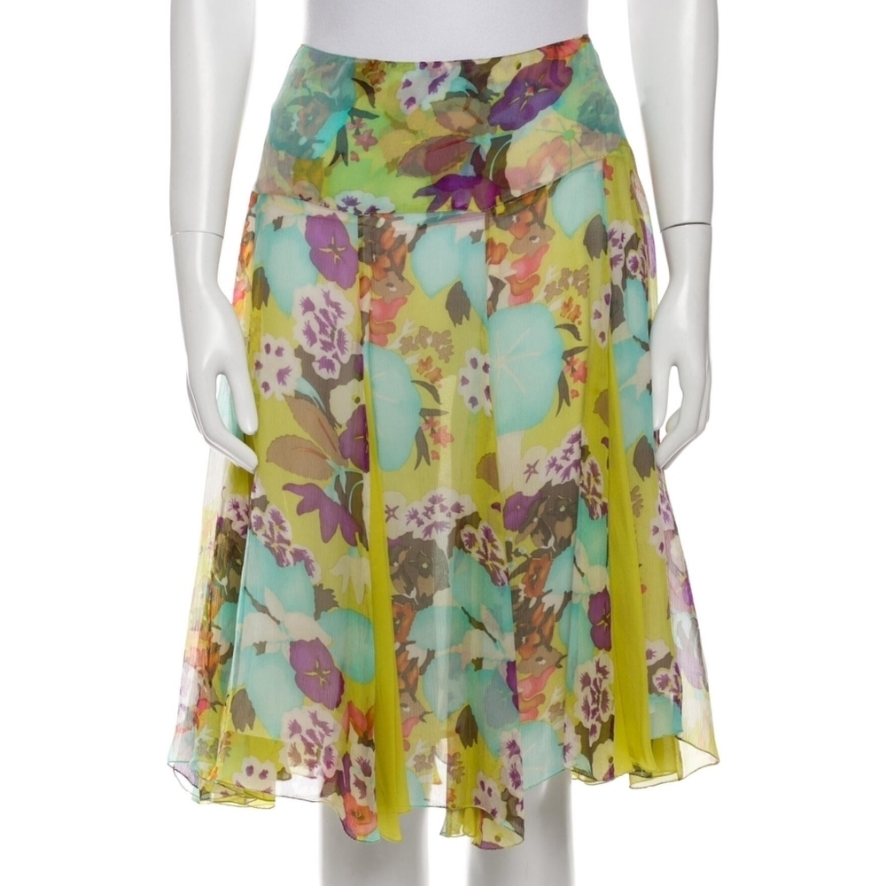 Etro Milano 100% Silk A Line Floral Mini Skirt Size European 44